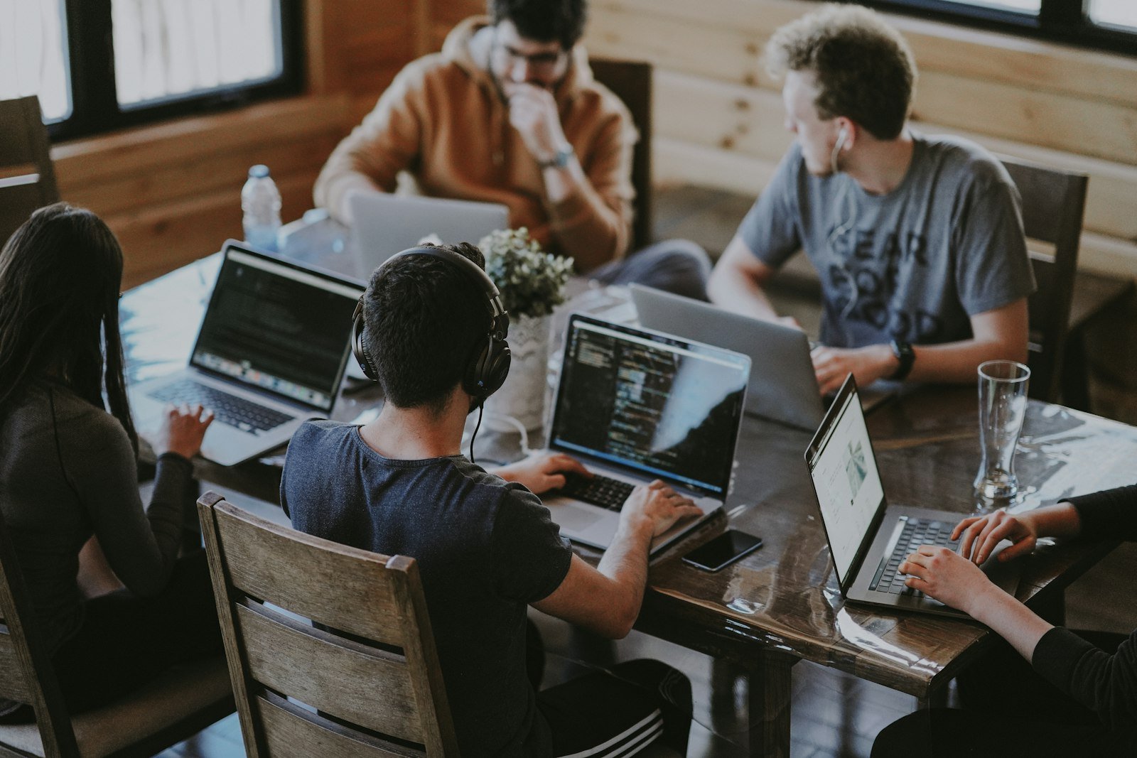 A development team working together around a shared table