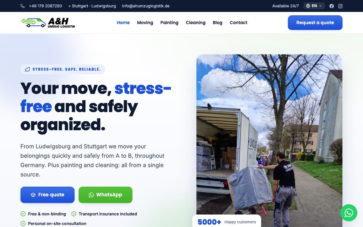 A&H Umzug Logistik website