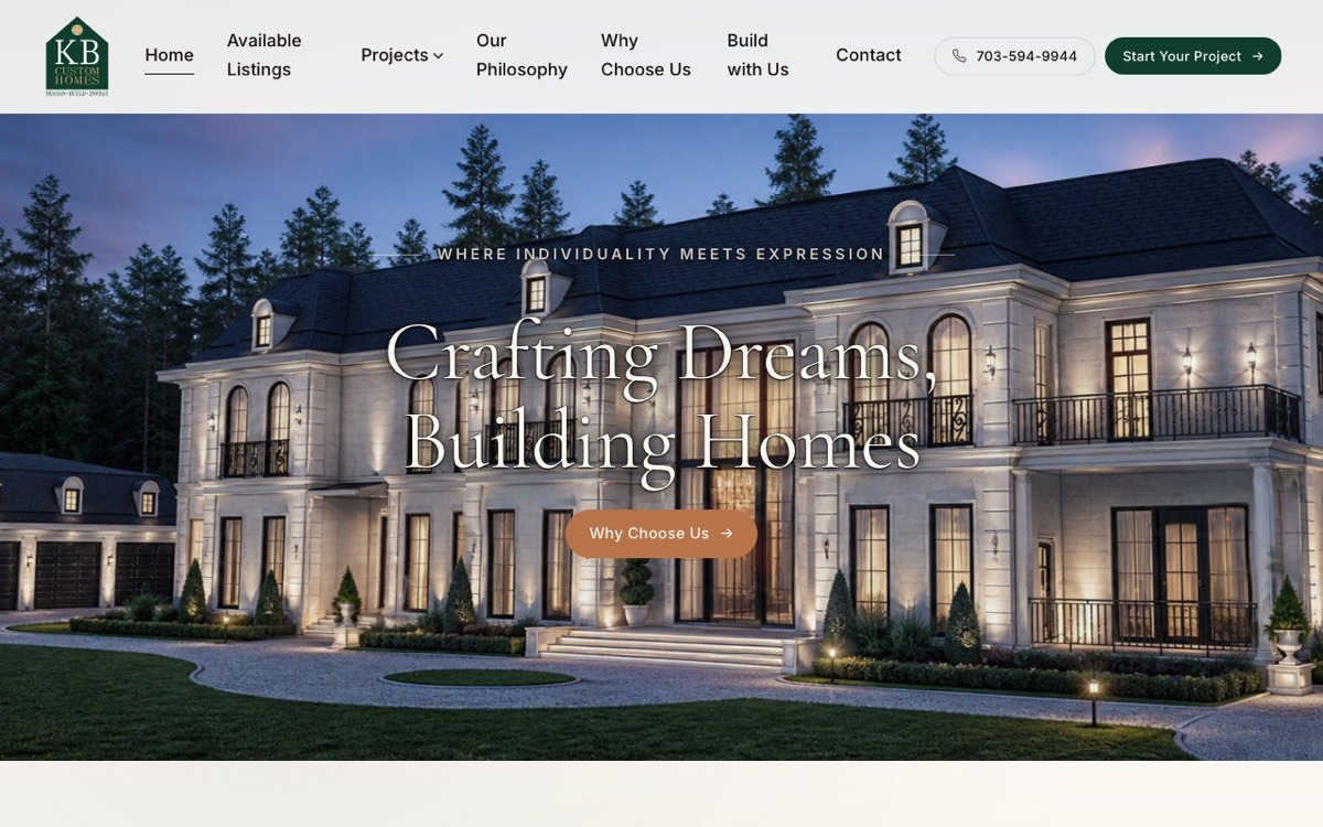 KB Custom Homes website