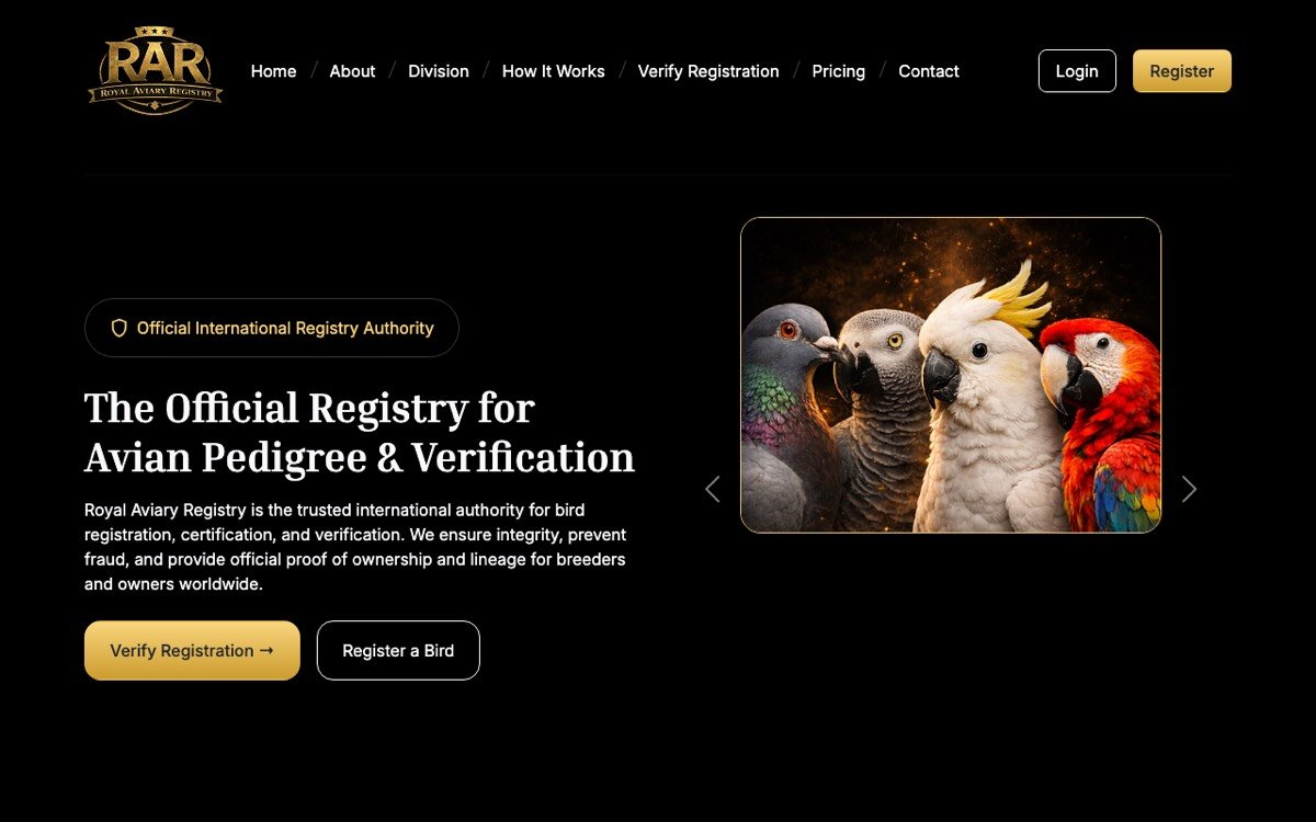 Royal Aviary Registry website